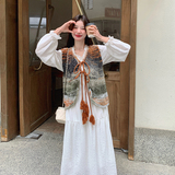 针织马甲白色连衣裙女2025春秋新款法式气质温柔仙女裙，女装连衣裙，浙宝293
