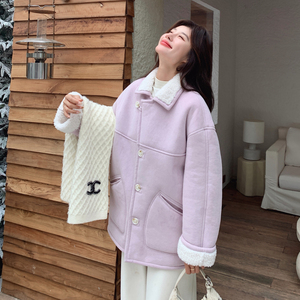 【新款】温柔紫色翻领皮毛一体羊羔毛外套293-2830-P175控268,女装皮草,浙宝293