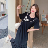韩系风格黑色针织拼接连衣裙女夏2025新款蝴蝶印花设计感鱼尾裙，女装连衣裙，浙宝293
