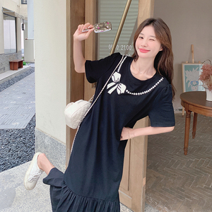 【新款】韩系黑色蝴蝶印花连衣裙 293-1079-P105控158图片