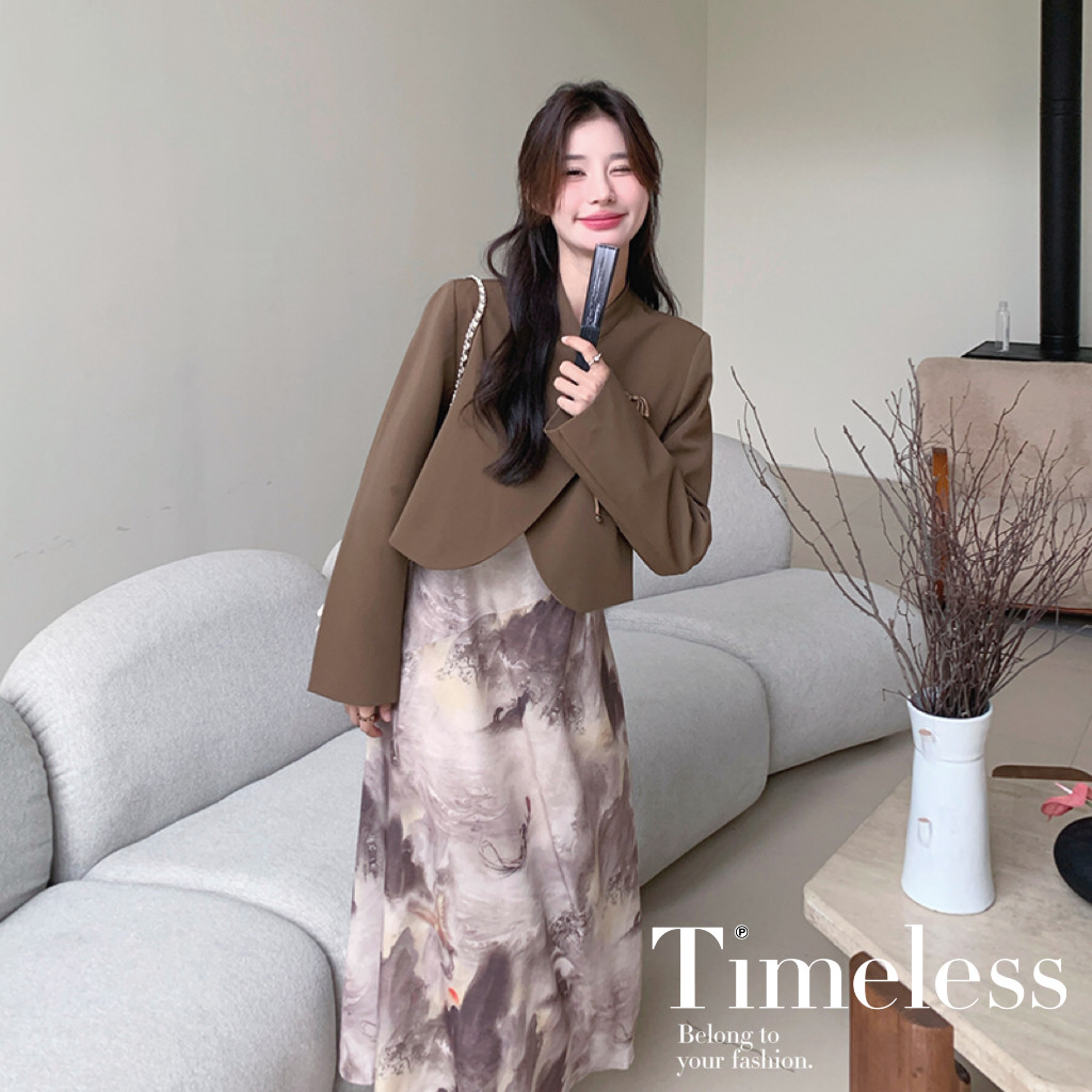 【新款】新中式水墨晕染连衣裙西装套装293-1090-165控228，女装连衣裙，浙宝293