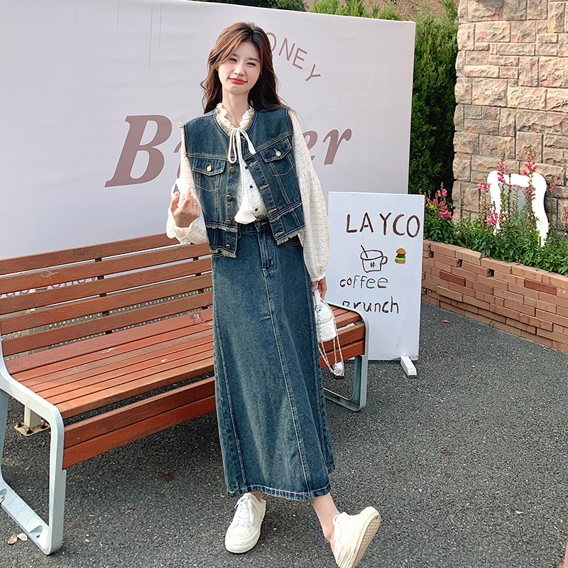 【秋款】数据好温柔牛仔马甲衬衣三件套293-2561-P195控278,女装套装/套裙,浙宝293