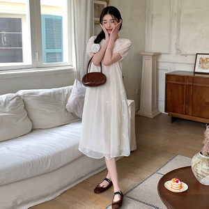 法式温柔风初恋茶歇连衣裙女2025夏季新款韩版宽松显瘦甜美长裙子图片