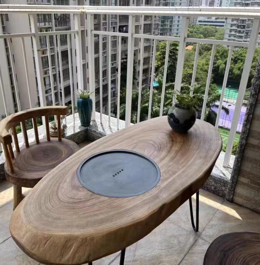 香樟木北欧茶几原木树根茶台阳台小户型圆形茶桌功夫飘窗休闲茶桌