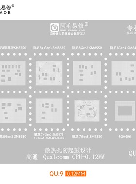 SM8750/SM8650/8635钢网SM8550/8450/8425/7550/SM7475/CPU植锡网