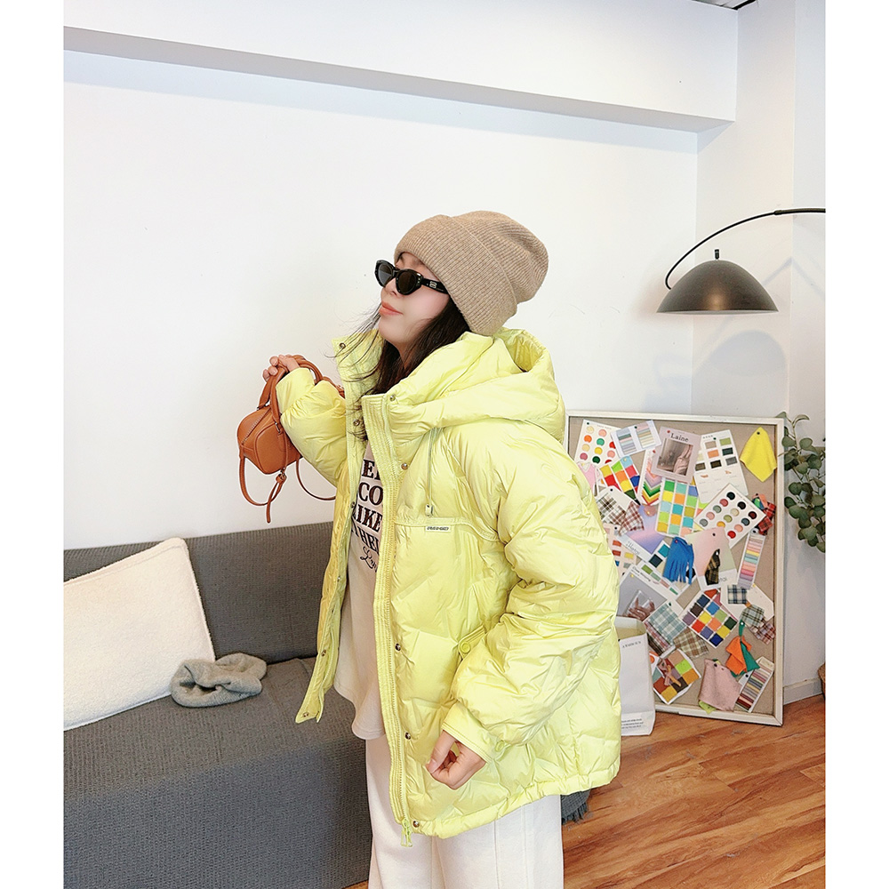 90绒中长连帽压胶羽绒服