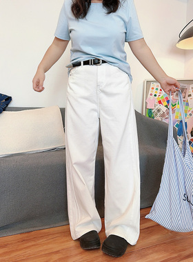 【2/24 0点 新品】宽松高腰阔腿直筒明线牛仔裤长裤