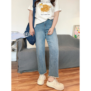 毛边小直筒九分牛仔裤 新品 显瘦百搭 0点