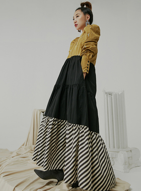 原创拼色复古赫本风连衣裙女法式初恋很仙公主裙2020新年宴会春夏