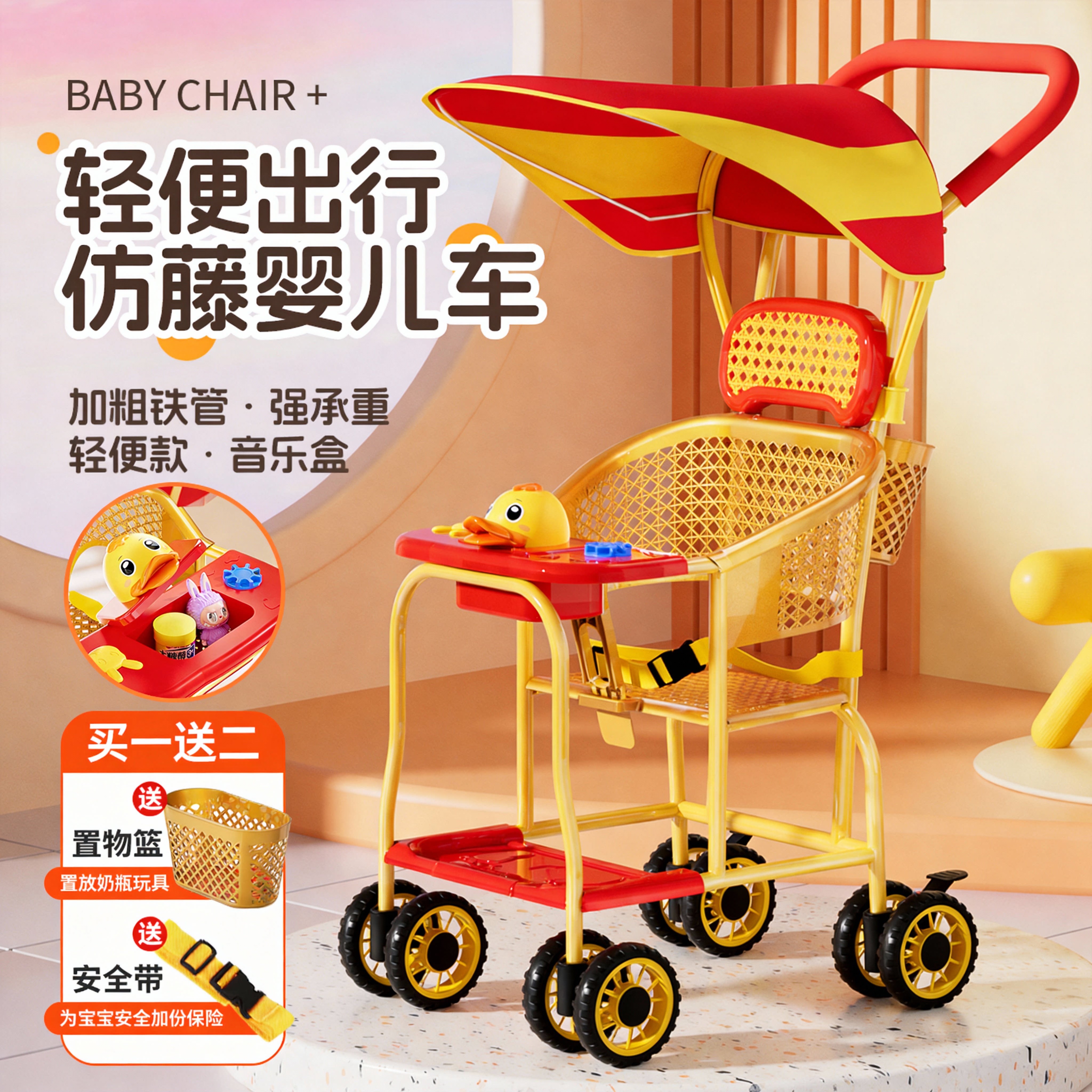 仿藤婴儿推车宝宝藤椅推车通风易洗夏季婴儿车八轮款式轻便手推车