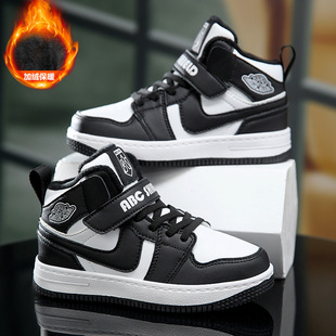 男童鞋子秋冬皮面防水加绒加棉保暖运动鞋防滑耐磨中大童高帮板鞋