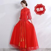 中式 红色长款 礼服蕾丝纱网结婚嫁衣秀禾服 夏季 敬酒服新娘2020新款