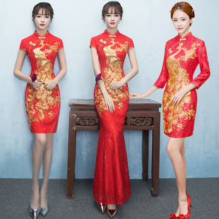 敬酒服新娘短款2025新款红色结婚旗袍修身中式礼服凤凰刺绣连衣裙