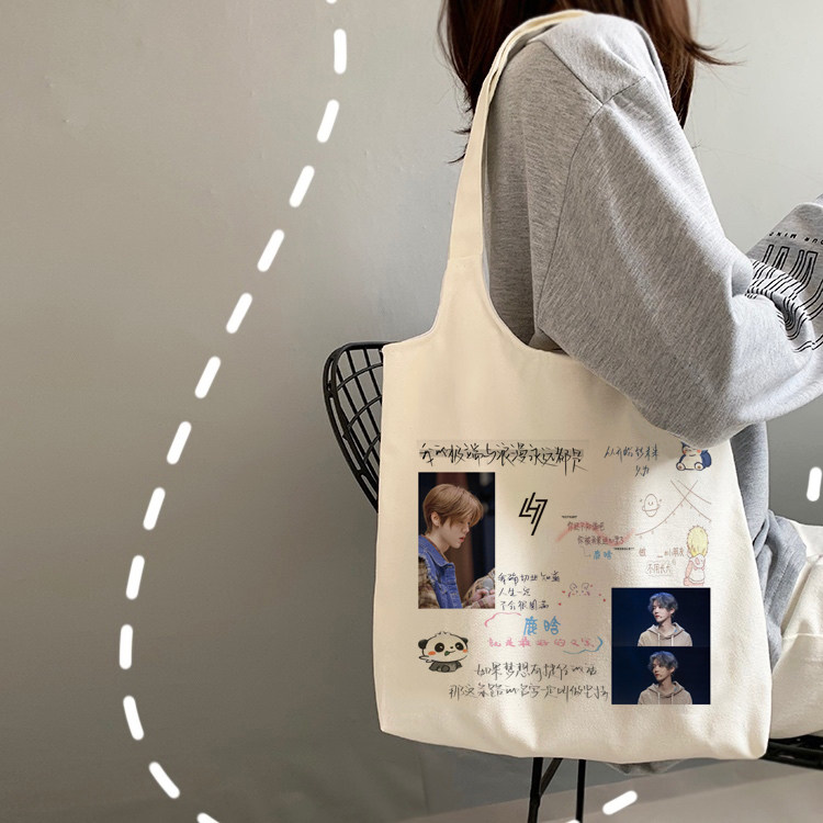 韩版新款学生百搭大容量单肩书包鹿晗同款周边手提帆布包袋可定制