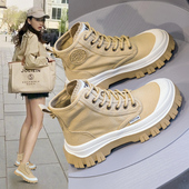 潮酷ins低帮透气厚底短靴小众高帮鞋 帆布马丁靴女2025年新款 夏季