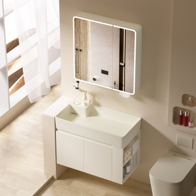 奶油风防水防潮加厚蜂窝铝浴室柜洗手盆组合卫生间家用陶瓷洗脸盆