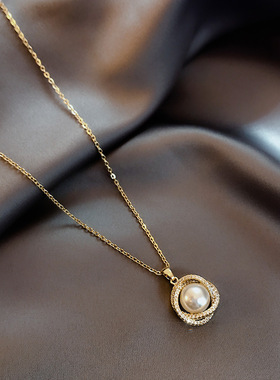 奥特莱斯专柜清仓撤柜捡漏18K金镶钻珍珠项链轻奢outlets女配饰