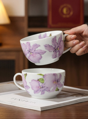 田园风花卉陶瓷咖啡杯大容量马克杯家用高颜值下午茶杯早餐杯办公