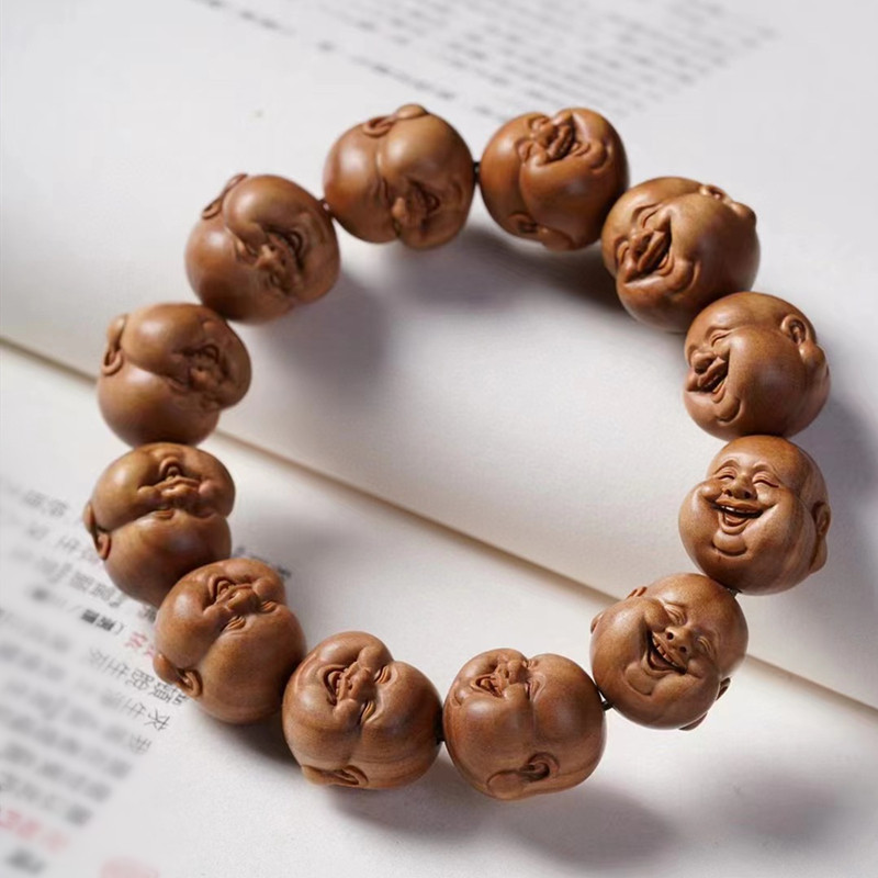 笑口常开手串老山檀香手链笑佛圆珠佛公佛珠弥勒饰品天然檀木20mm