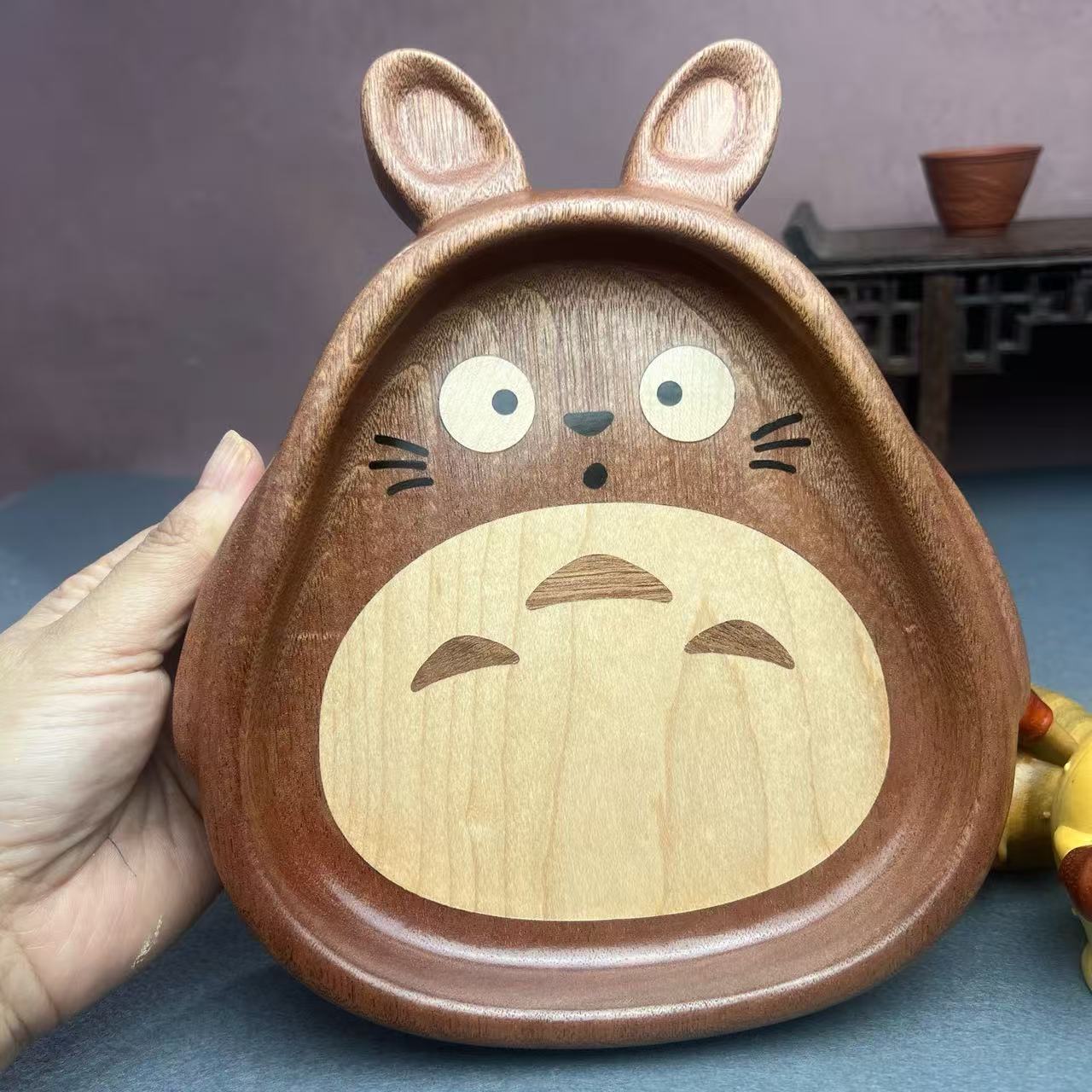 儿童餐盘实木果盘天然沙比利枫木紫光檀动漫龙猫卡哇伊可爱