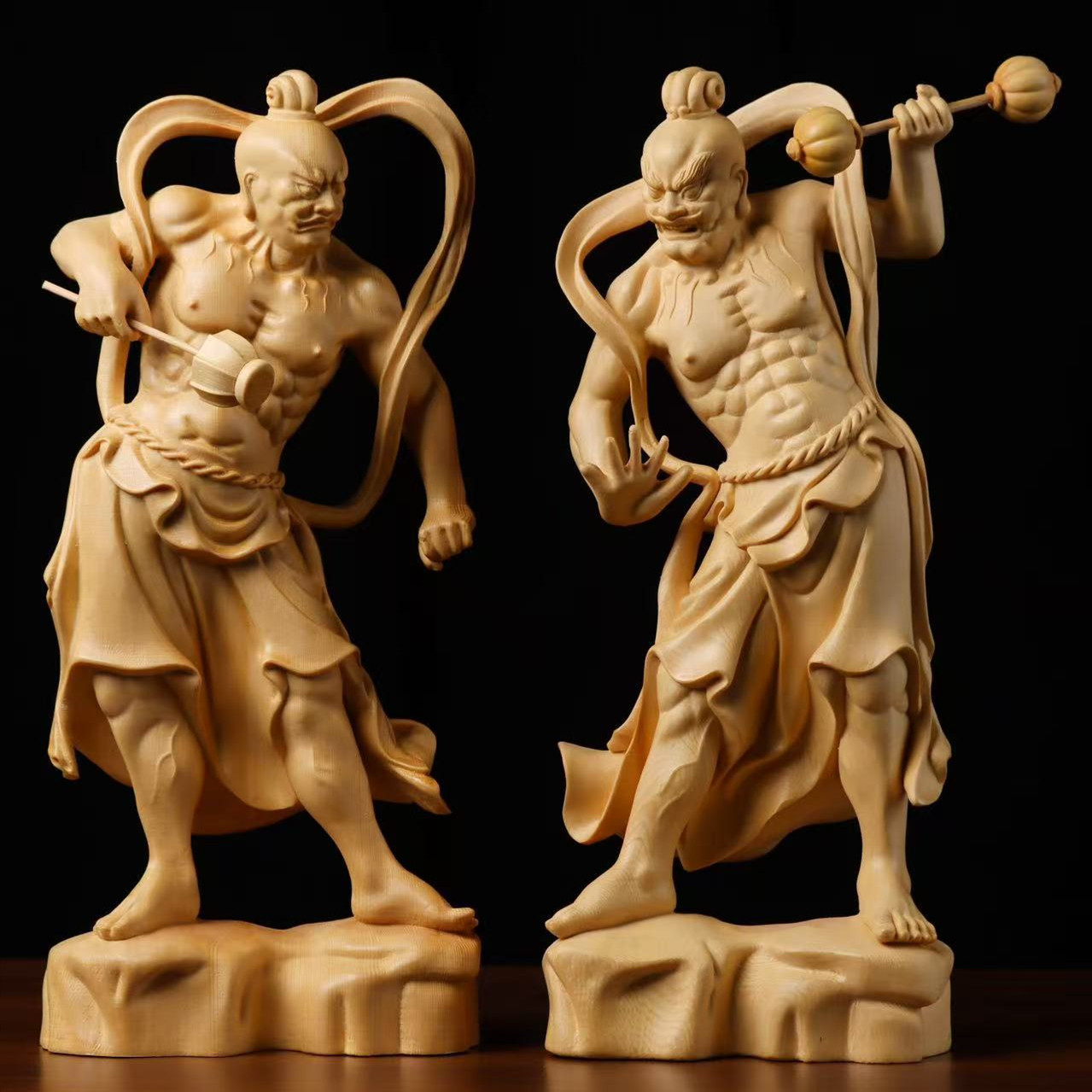 传统神话哼哈二将原木雕刻实木护法神将金刚力士门神天王摆件桧木