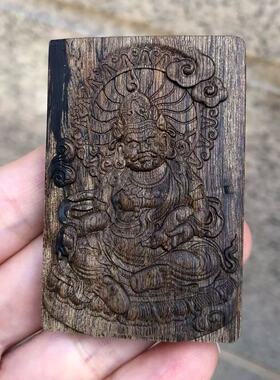 黄财神木雕挂件沉香雕件木牌吊坠