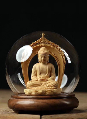 玻璃罩发光佛像摆件木雕祝福平安