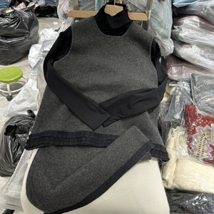 欧洲站时尚三件套春秋新品小众极简马甲浣熊马甲半身裙女打底衫潮