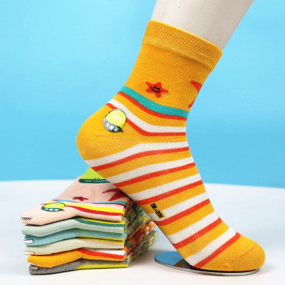 欧蒂爱98%纯棉儿童袜子 条纹春夏季中筒全棉宝宝小孩子学生防臭袜