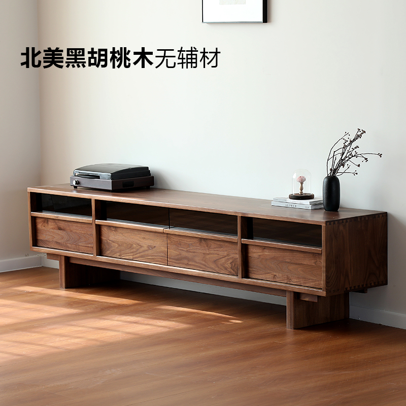 北美黑胡桃木中古风骨骼线电视柜家具樱桃木实木客厅小户型储物