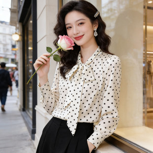 杭州高端真丝衬衫女士长袖波点印花小衫高级感洋派桑蚕丝上衣