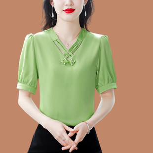 夏季 衬衫 新款 宽松衬衫 大牌桑蚕丝上衣 杭州重量级丝绸短袖 经典 女式