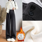 雪尼尔阔腿裤女2025新款冬加厚加绒小个子宽松垂坠感高级感灯芯绒