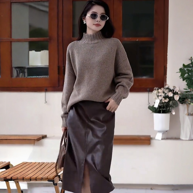 温尔家 中长款美丽诺羊毛半高领加厚打底衫女保暖毛衣秋冬季上衣