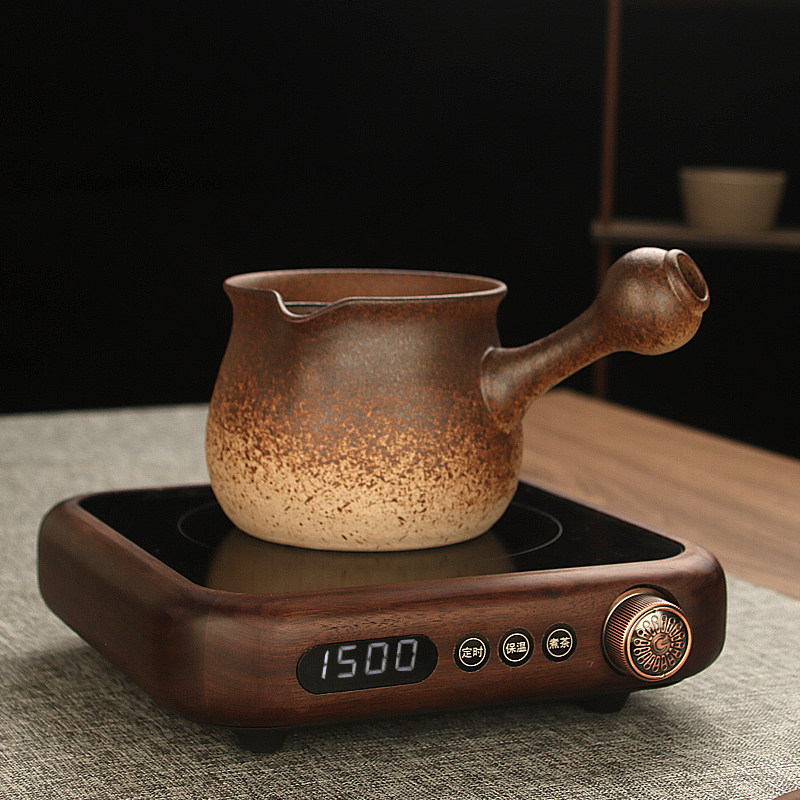 高颜值煮茶电陶炉胡桃木手工烧水陶壶泡茶迷你小型煮茶器粗陶柴烧图片