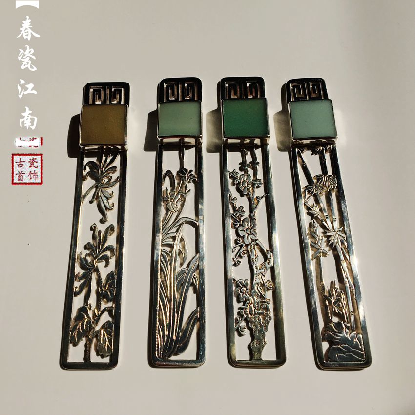 原创龙泉窑银书签纯银 手工书签书签