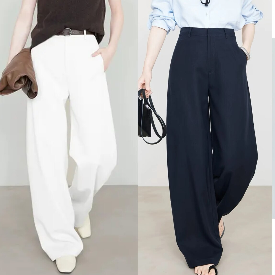 2026早春新款丝毛混纺春季显瘦修身休闲女裤加长窄版阔腿裤