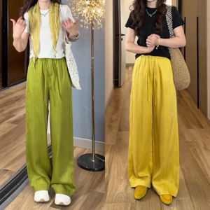松紧腰天丝亚麻阔腿裤