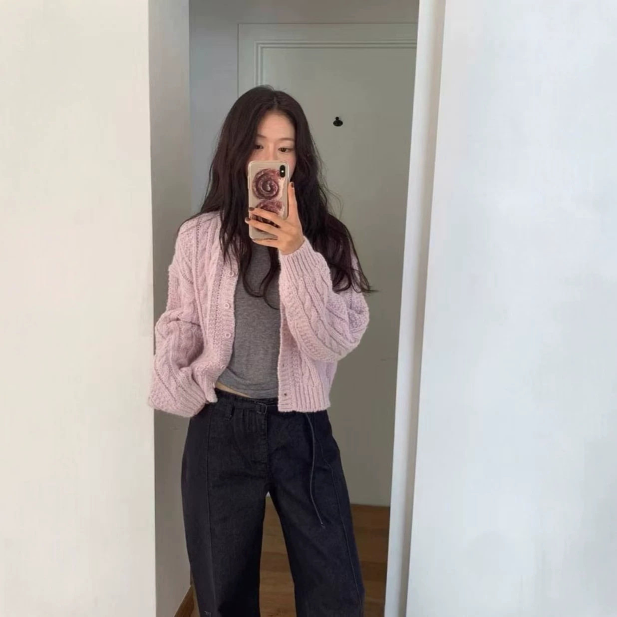 韩版宽松慵懒风甜美色经典麻花编织加厚针织开衫女秋冬毛衣短外套