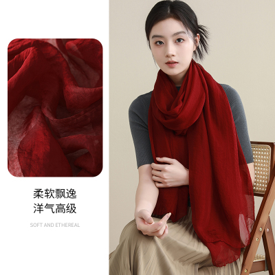 新款高级红色秋冬长条真丝丝巾女桑蚕丝披肩妈妈纱巾薄本命年礼物