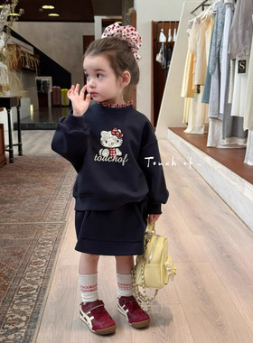 TF秋季女童中小童女宝宝韩版卡通休闲卫衣半裙两件套套装525206