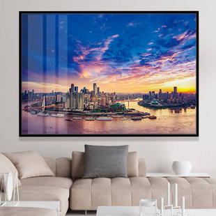 重庆山城市风景装饰画铝合金黑框晶瓷画公司大客户贵宾会客室挂画