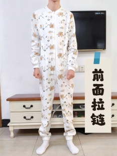 902学生纯棉连体睡衣 拉链设计易如厕全棉透气居家服 青少年男女