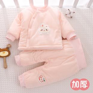 棉服外穿 男女宝宝夹棉衣服冬季 婴儿加厚分体两件套装 棉衣棉裤 冬装