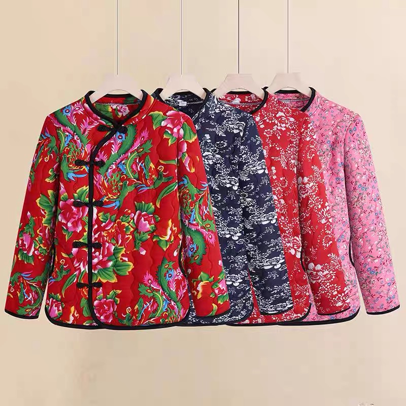 冬季女款加厚大花袄中国风妈妈棉衣碎花款东北加绒大码棉衣外套