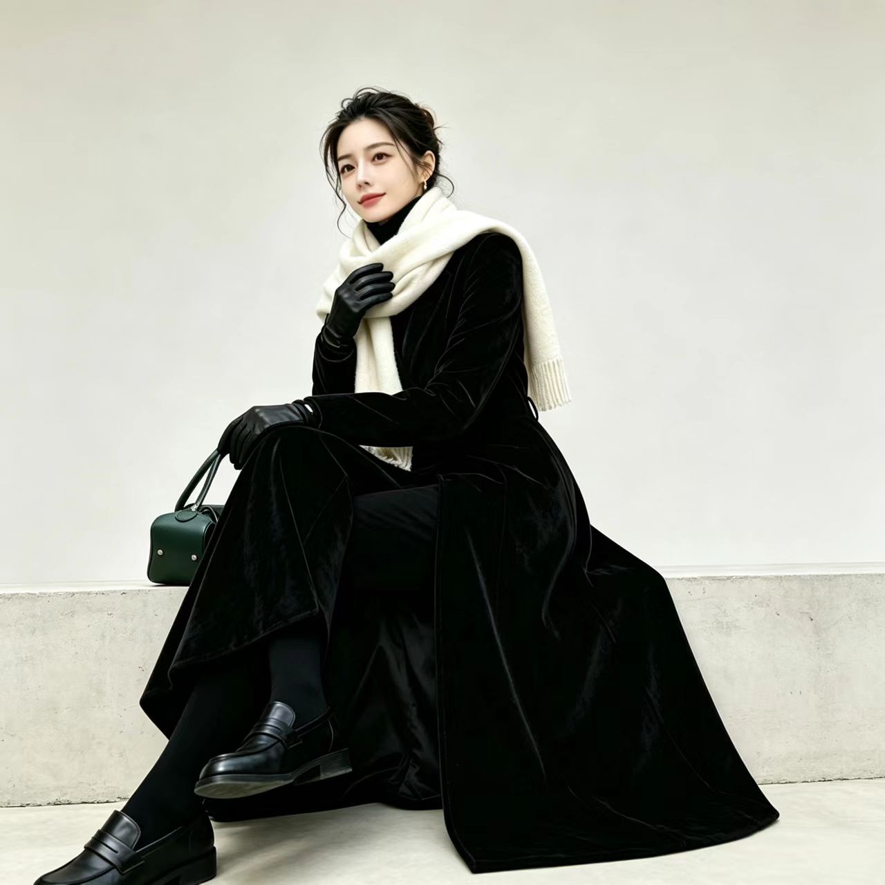 秋冬黑色双面羊绒大衣女2026长款过膝收腰气质高级感羊毛呢外套图片