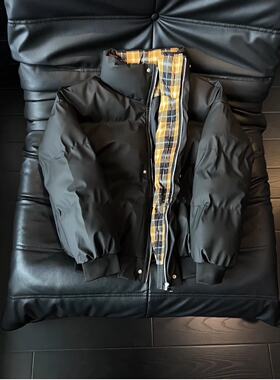 美式复古黑色立领短款羽绒棉服男