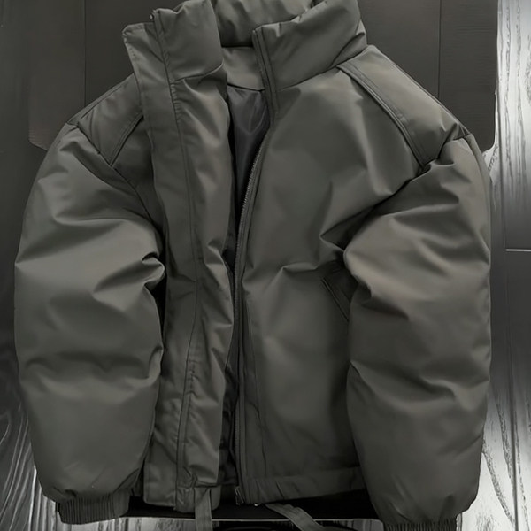 深灰短款立领保暖飞行羽绒棉服