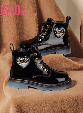 大东女童靴子23年冬季新款甜美公主侧拉链加绒马丁靴童鞋23D1606