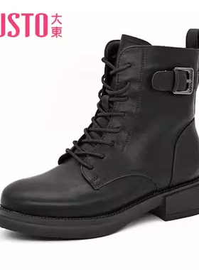 大东23冬季新款英伦风皮带扣中跟粗跟加绒侧拉链短靴女鞋23D3736